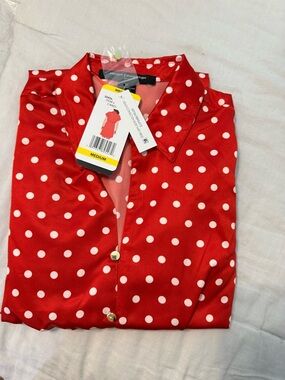 French Connection Red White Polka Dot Button-Down Shirt